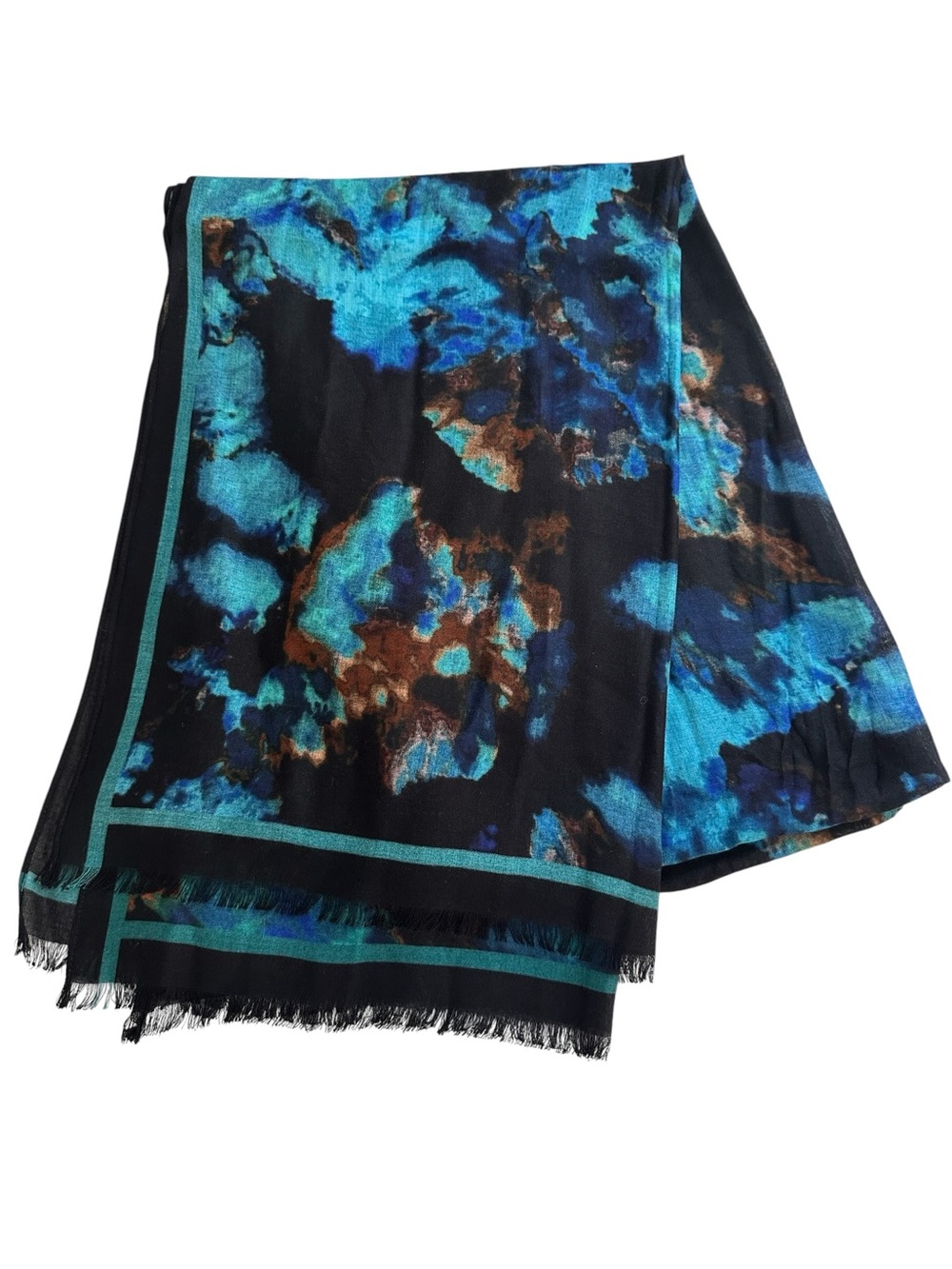 Chico’s Burst of Color Oblong Scarf, Blue Green Black – New With Tags